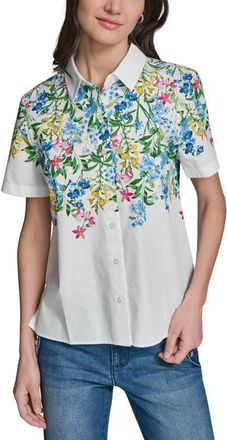 Karl Lagerfeld Placed Floral Print Shirt in Soft White Combo at Nordstrom, Size X-Small