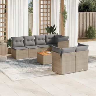 vidaXL Set De Sof&aacute;s De Jard&iacute;n Y Cojines 8 Pzas Rat&aacute;n Pe Beige Mezcla Vidaxl