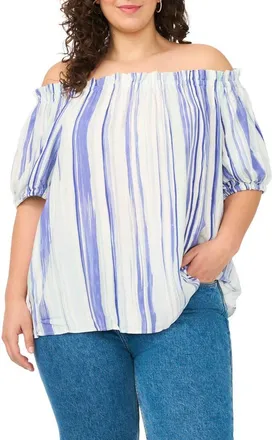 Vince Camuto Stripe Off the Shoulder Top in Ice Lagoon at Nordstrom Rack, Size 3 X