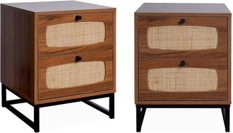 Sweeek Sweeek - Pair of wood and cane bedside tables, Retro, Natural, 40x40x52 cm