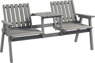 OUTSUNNY 2-Seater Wooden Garden Bench Patio Antique Loveseat with Armrest Grey