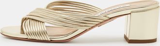 Aquazzura Gold Leather Crisscross Slide Sandals