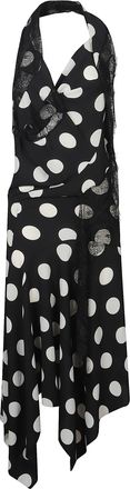 Junya Watanabe Black Lace Inserts Polka Dot Midi Dress
