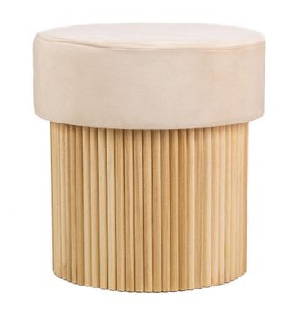 Nordlys Brown Wooden Base Living Room Pouf in Beige