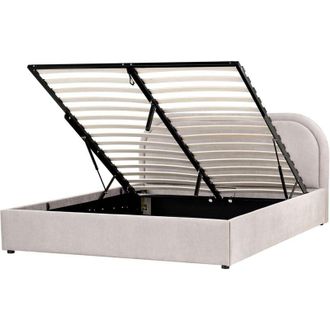 Beliani Ottoman Bed Fabric QUILLIEN 160 x 200 cm (EU King Size) Taupe