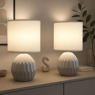 Globo Lighting Lampada da tavolo in ceramica grigia Lampada da tavolo Lampada laterale Lampada da soggiorno Tessile, 1x E14, DxH 12 x 23 cm, set di 2
