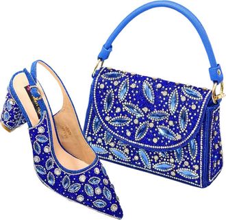 Generic Elegant Womens Pointed-Toe Party Shoe And Bag Set Rhinestone Pumps For Special Occasions