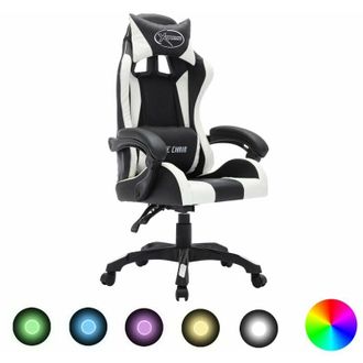 vidaXL Silla gaming con luces LED RGB cuero sintético blanco y negro vidaXL