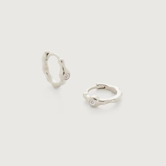 Monica Vinader Sterling Silver MV Siren Diamond Huggie Earrings Diamond
