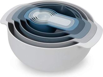 Joseph Joseph Joseph Joseph Nest 9 Plus - Juego De Cocina Compacto De 9 Utensilios - Cielo Cuencos, Colador Y Medidores Apilables, Dise&ntilde;o Ergon&oacute;mico Y Ahorro De Esp