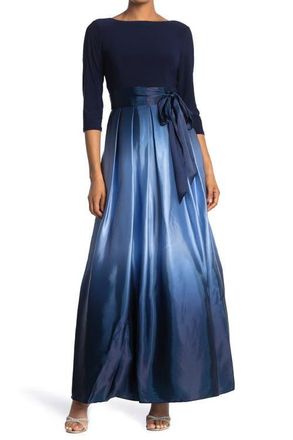 S.L. Fashions Tie Waist Ombr&egrave; Skirt Gown in Nvw at Nordstrom, Size 18