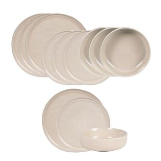 Maisons du monde Juego de vajilla de 12 piezas de gres beige
