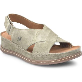 B&oslash;rn Ebba Slingback Platform Wedge Sandal in Green Suede at Nordstrom Rack, Size 11