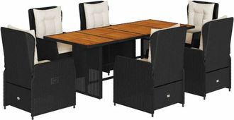 vidaXL Set De Comedor De Jard&iacute;n 7 Pzas Y Cojines Rat&aacute;n Sint&eacute;tico Negro Vidaxl