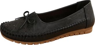 Generic Ladies Loafers Bow Casual Flat Shoes Solid Color Stylish Classic Lightweight Foldable Comfortable Slip On Walking Shoes Work Shopping Black