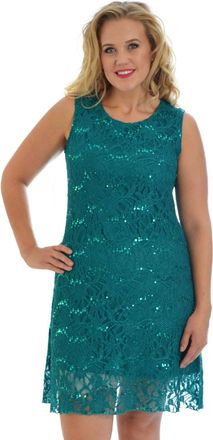 Generic MMK Womens Flapper Sequin Floral Lace Midi Wedding Dresses - Ladies Sleeveless Round Neck A-Line Knee Length Sparkly Tank Top (Green, 20-22)