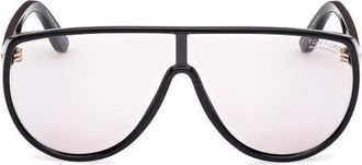 Tom Ford Achilles 138mm Shield Sunglasses in Black /T Logo /Smoke Lenses at Nordstrom