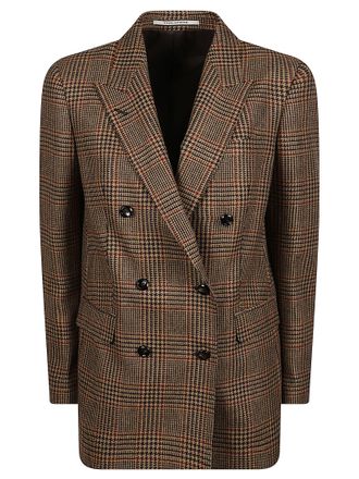 Tagliatore Double-Breasted Checkered Wool Jacket with Red Accents