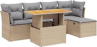 vidaXL Vidaxl - Juego De Sof&aacute;s Jard&iacute;n Con Cojines 6 Pzas Rat&aacute;n Sint&eacute;tico Beige