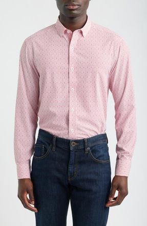 Johnston & Murphy XC+ Football Print Performance Button-Down Shirt in Red at Nordstrom, Size Xx-Large