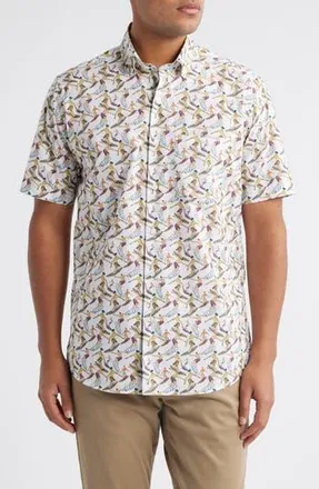 Scott Barber Surf Print Short Sleeve Button-Up Shirt in White at Nordstrom Rack, Size Xx-Large