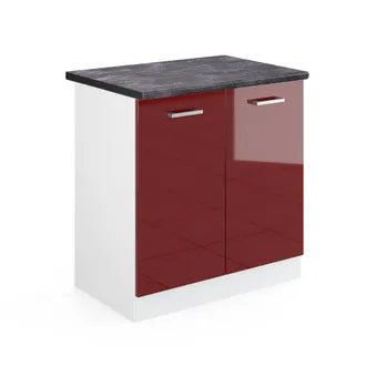 Vicco Armario Bajo Para Fregadero R-line, Rojo Burdeos Alto Brillo, 80 Cm, Et Antracita Vicco
