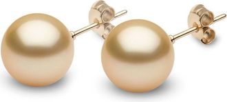 Yoko London 18kt yellow gold Classic 11mm golden South Sea pearl stud earrings - women - 18kt Yellow Gold/South Sea Pearl - OS