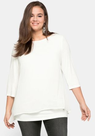 Sheego Blusenshirt SHEEGO Blusenshirt, Damen, Gr. 40/42, weiss (sanftes wei&szlig;), 95% Viskose, 5% Elasthan, Webware:100% Polyester, unifarben, Rundhals, Shirts 