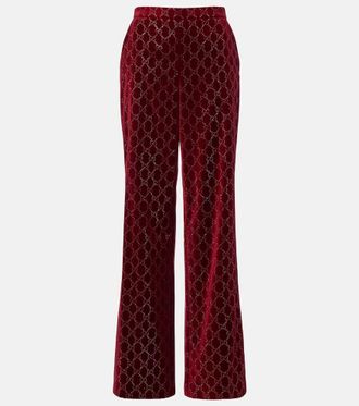 Gucci Pantaloni a gamba larga in velluto di cotone GG