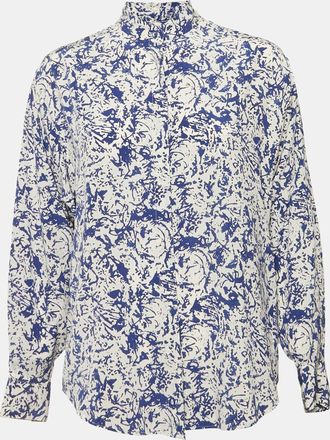 Isabel Marant White/blue Printed Silk Button Front Cade Top