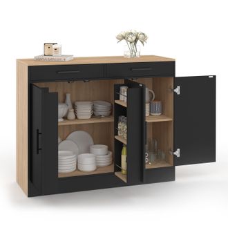 IDMarket Cassettiera Bassa Da 110 Cm Alto Con Contenitori Effetto Faggio E Nero