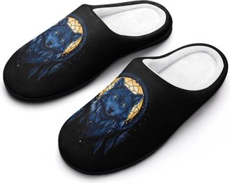 Generic Dream-catcher Wolf Mens Slippers Slip On Comfortable Fleece Cotton House Shoes Winter