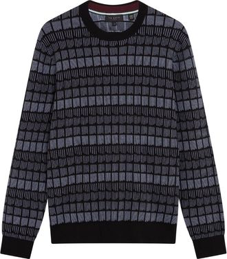 Ted Baker Osburn Regular Fit Jacquard Zwarte Trui Met Ronde Hals