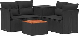 vidaXL Juego De Sof&aacute; 6 Uds. Negro Rat&aacute;n Sint&eacute;tico Y Acero Vidaxl