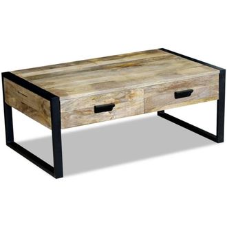 Berkfield Home Coffee Table with 2 Drawers Solid Mango Wood 100x60x40 cm in Brown | Size: 100 x 60 x 40 cm