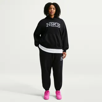 Nike Womens Studio Fleece Medium Weight Oversized Cuffed Logo Pants in Black | IM9835-001