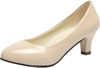Generic Womens Kitten Heels Pumps Slip On Close Toe Evening Dress Shoes Office Work Cute Sexy Pumps Slip-on Round Toe Court Shoes Working Occasion Wear Beige