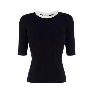 Elisabetta Franchi Truien & Vesten, Dames, Zwart, 2Xl, Gebreide top met ronde hals en 3/4 mouwen
