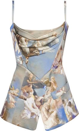 Balmain Sky-print tailored corset top - women - Viscose - 38 - Blue