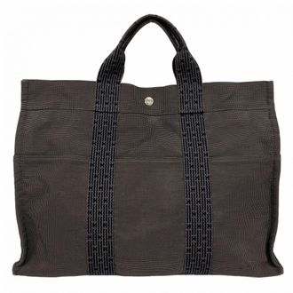 Herm&egrave;s Gray Canvas Tote Bag (Pre-Owned)