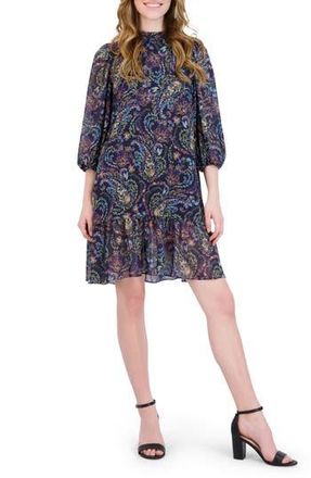 Julia Jordan Mock Neck Three-Quarter Sleeve Dress in Navy Multi at Nordstrom Rack, Size 10