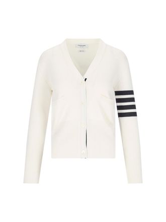 Thom Browne V-Neck Button-Front Cardigan with Striped Intarsia