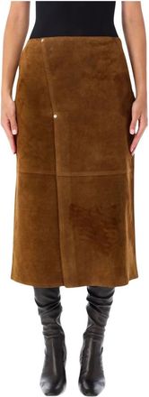STUDIO NICHOLSON Melete Suede Midi Rok - Dames - Midirokken - Bruin - 2XS - Su&egrave;de - Rokken