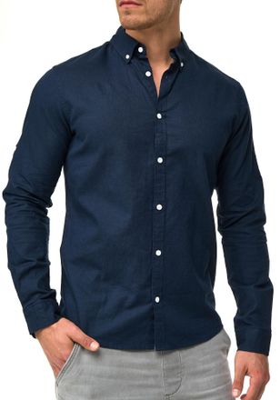 Indicode Langarmhemd INDICODE INBrayden, Herren, Gr. S, N-Gr, blau (navy), Web, Obermaterial: 55% Leinen, 45% Baumwolle, unifarben, regular fit normal, Hemden 