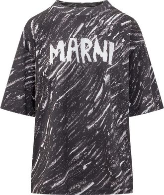 Marni Scribbled Logo T-Shirt - Dames - T-shirts - Veelkleurig - XS - Katoen - Tops