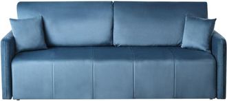 Beliani Sof&aacute; Moderno De 3 Plazas De Terciopelo Con Cojines Adicionales Y Funci&oacute;n Cama Azul Egge