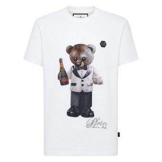 Philipp Plein Tops, Heren, Wit, M, Katoen, T-shirt Ronde Hals SS Teddy