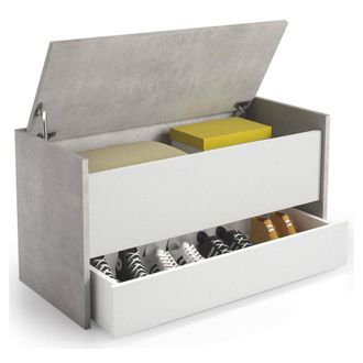 Dmora Arc&oacute;n Dgaiard, Mueble De Entrada Moderno Con Zapatero, Cofre Ba&uacute;l Con Dos Contenedores, 100% Made In Italy, 90x40h46 Cm, Blanco Y Cemento - Dmora