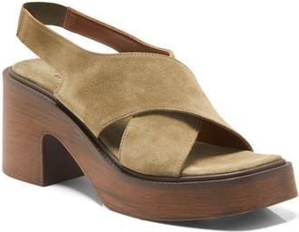 Free People Cora Slingback Platform Sandal in Botanical Suede at Nordstrom, Size 6.5