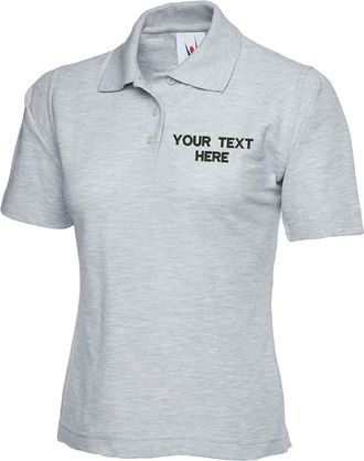 Generic Personalised Embroidered Your Text UC106 Ladies Classic Polo Tshirt, Work Wear Any Text Uneek Classic Polo Uniform Tee Top Heathergrey